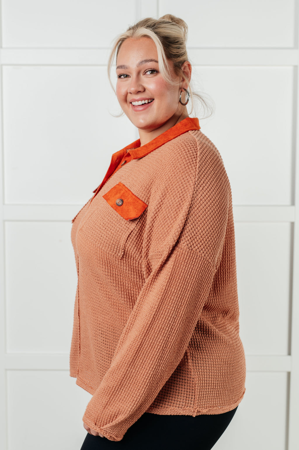 Can't Imagine Why Waffle Knit Contrast Trim Top in - Tops photo