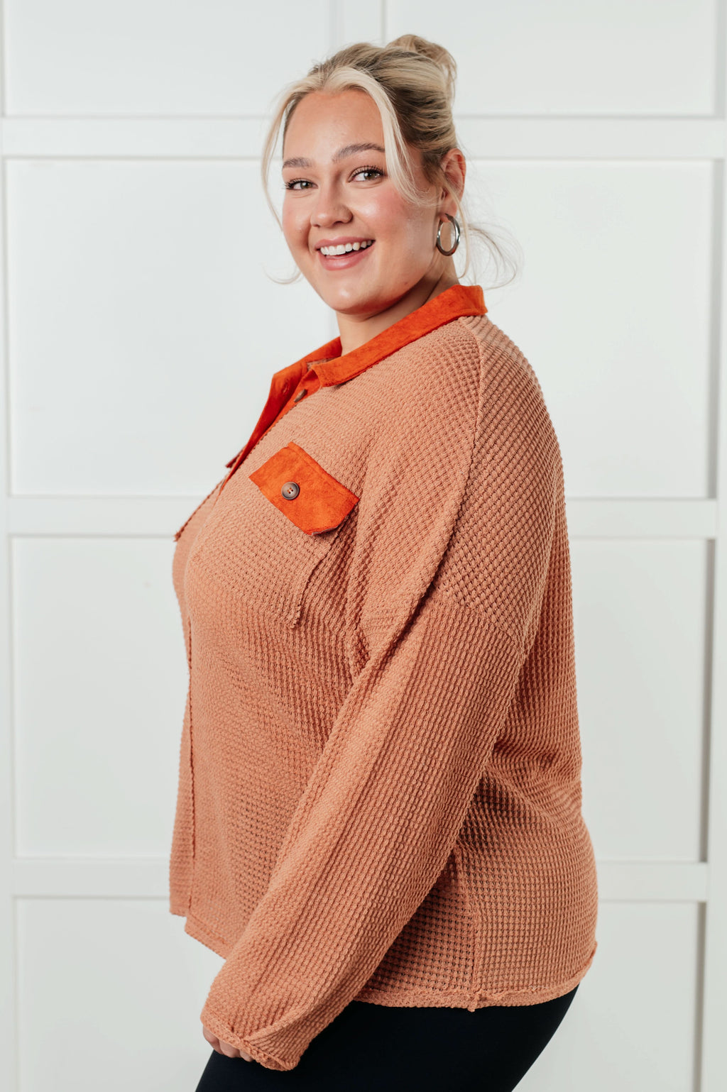 Can't Imagine Why Waffle Knit Contrast Trim Top in - Tops photo