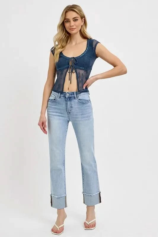 RISEN High Rise Straight Cuffed Relaxed Jeans in - photo