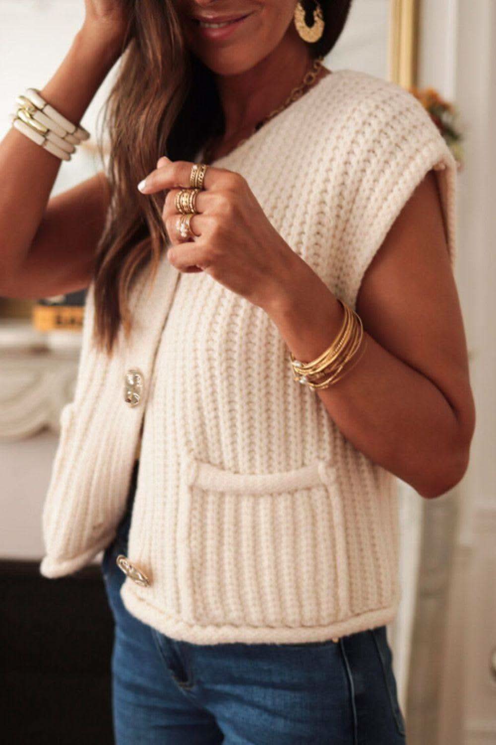 Button Down Sweater Vest with Pockets in - photo