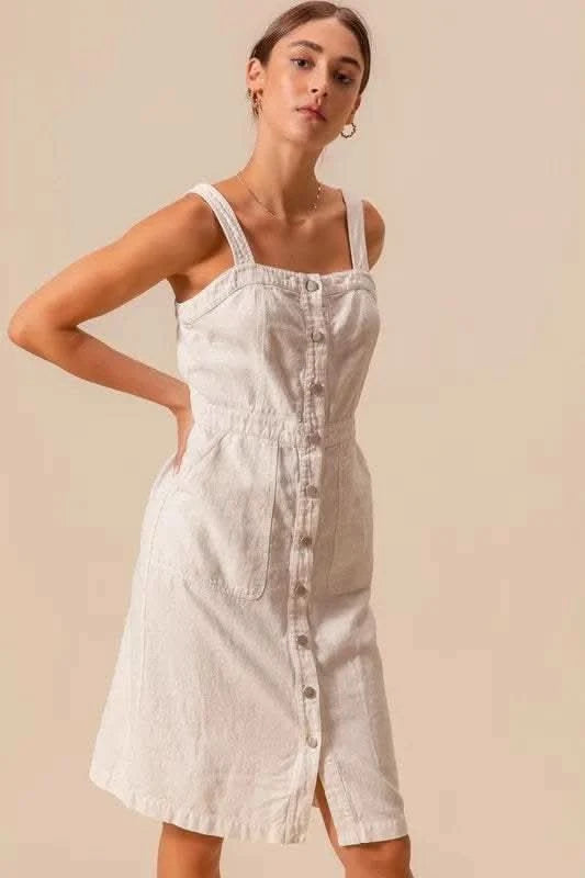 SO ME Button Down Pocket Front Pinafore Dress in - photo