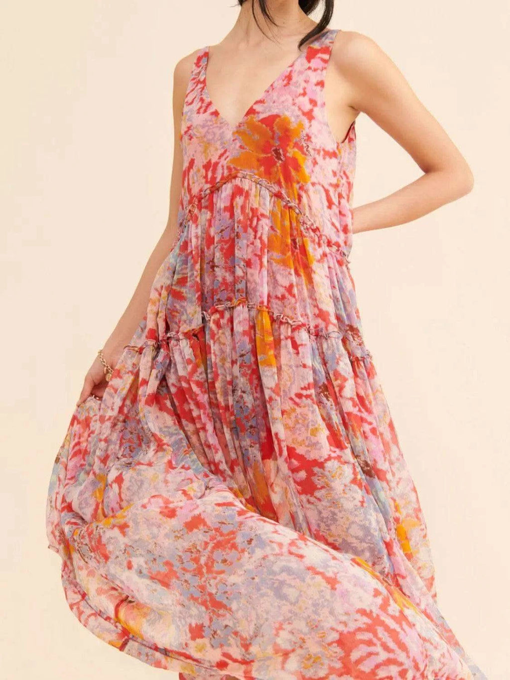 Printed V-Neck Sleeveless Dress - SwagglyLife Home & Fashion