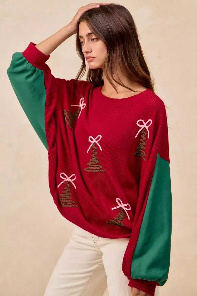 BiBi Christmas Theme Tree Embroidered Sweater in - photo