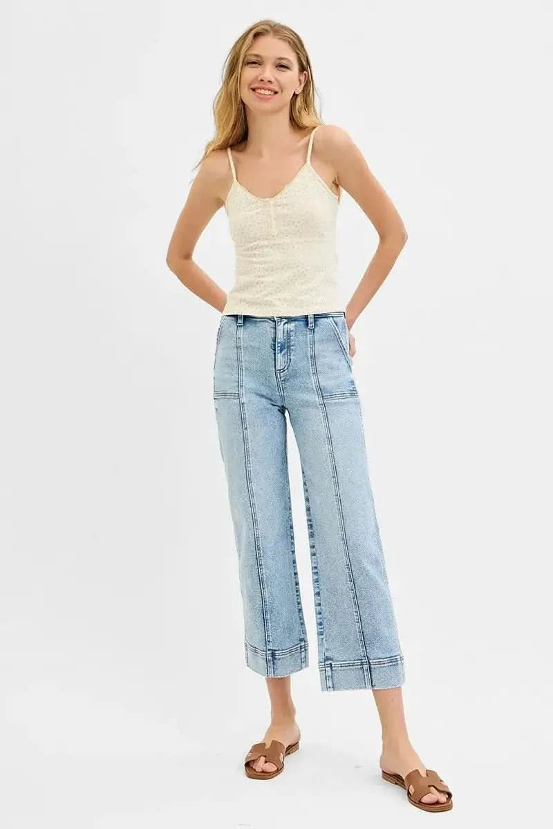 RISEN Full Size High Rise Crop Wide Front Seam Detailed Jeans Plus Size in - photo