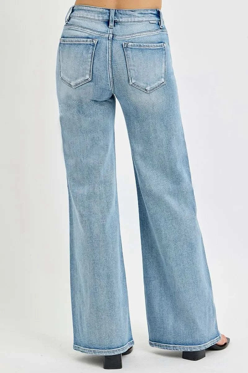RISEN Full Size Mid Rise Wide Jeans with Front Patch Pocket Plus Size in - photo