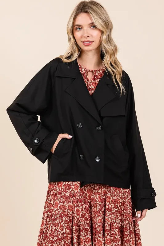 Mittoshop Double Breasted Long Sleeve Trench Coat Jacket in - photo