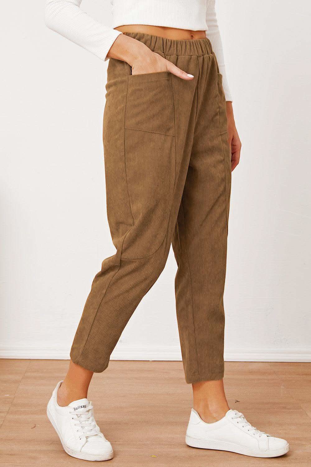 Pocketed Elastic Waist Pants - SwagglyLife Home & Fashion