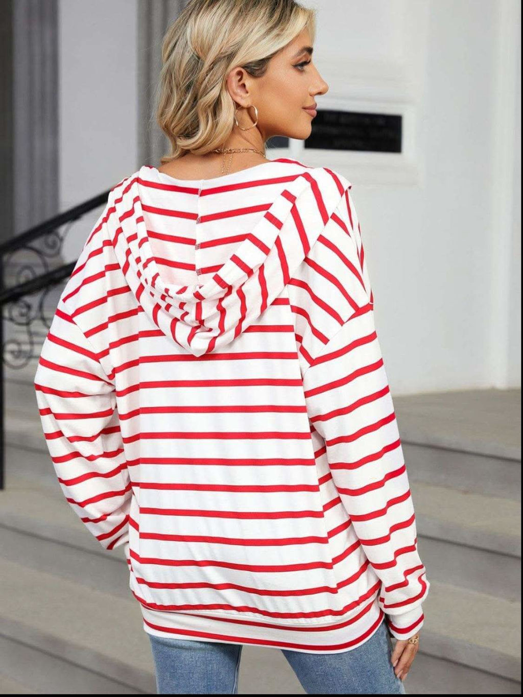 Drawstring Striped Long Sleeve Hoodie - SwagglyLife Home & Fashion