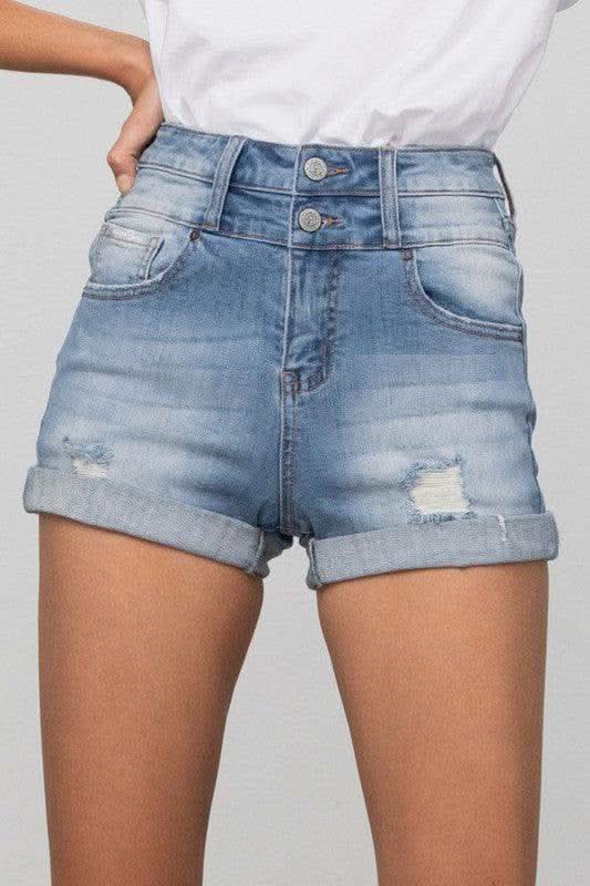 Denim Lab USA Double Waistband Denim Shorts - SwagglyLife Home & Fashion
