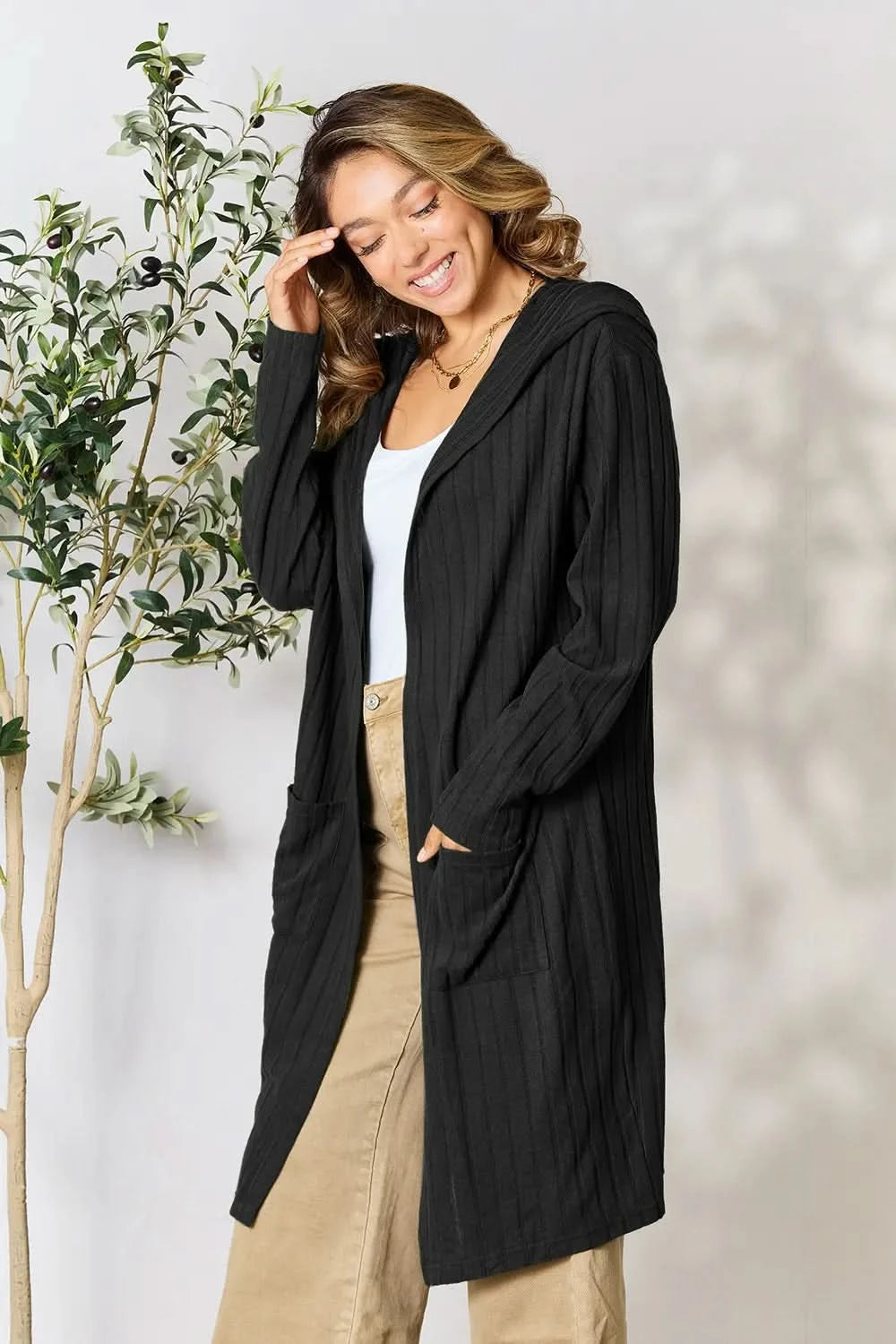 Basic Bae Full Size Hooded Sweater Cardigan in - photo