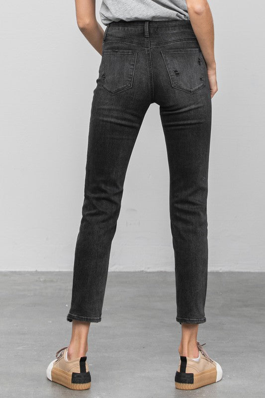 Mid Rise Distressed Straight Jeans in - photo