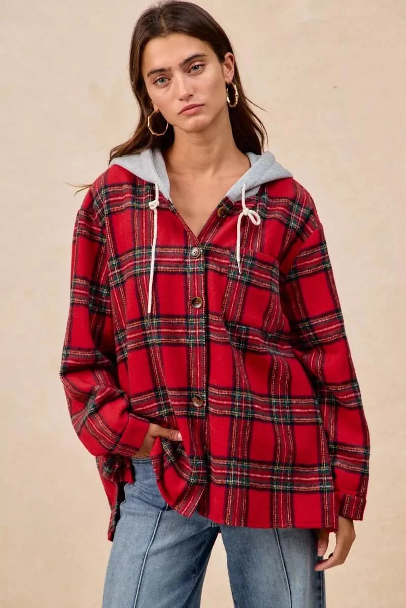 BiBi Brushed Plaid Hooded Jacket in - photo