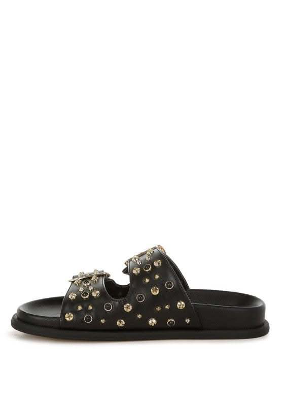 Rag Co. Jayata Metallic Stud Embellished Slides in - photo