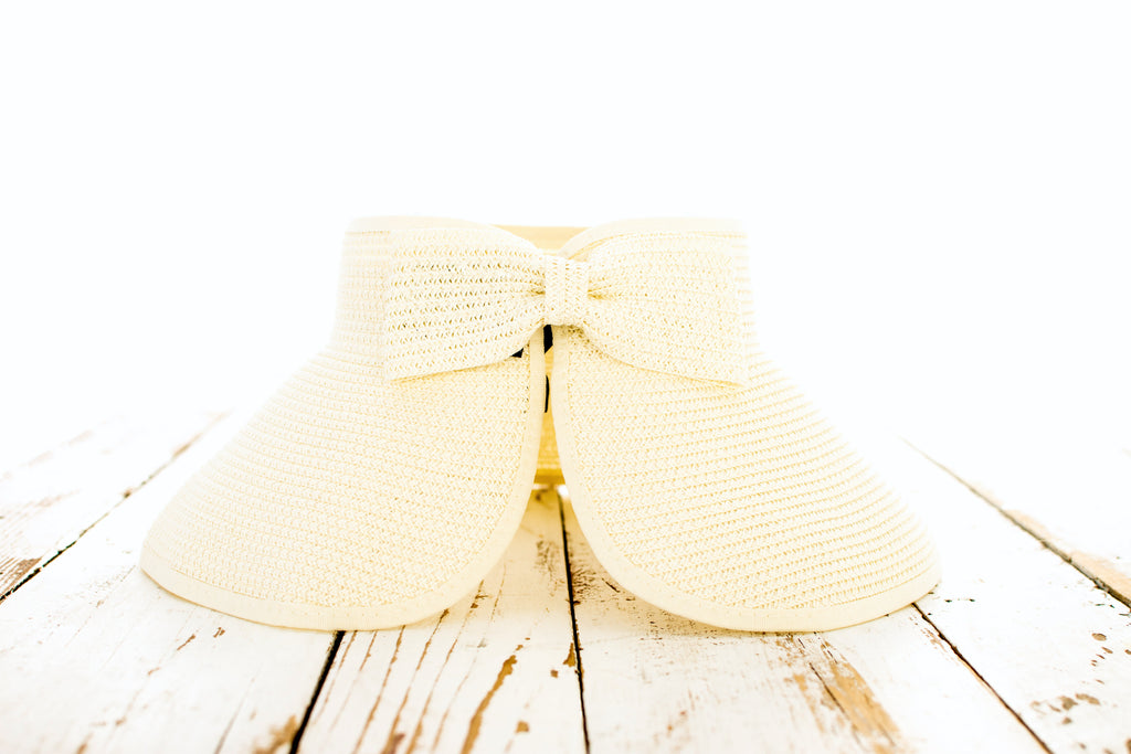 Foldable Wide Brim Bow Visor in Cream - Sun Visor photo
