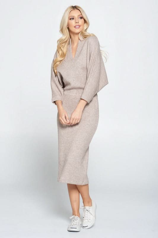 Sweater Knit Dolman Sleeve Midi Dress in - photo