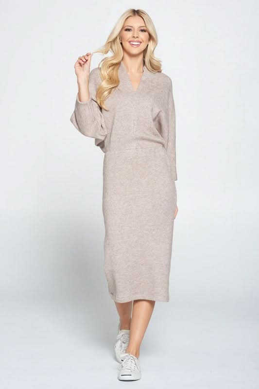 Sweater Knit Dolman Sleeve Midi Dress in - photo