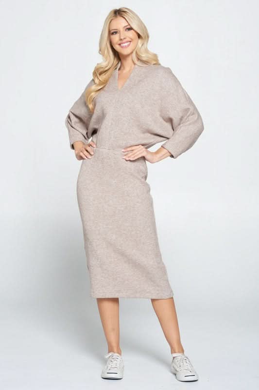Sweater Knit Dolman Sleeve Midi Dress in TA - photo