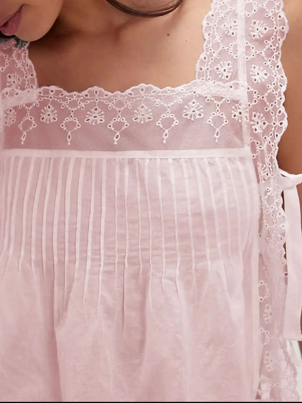 Lace-Trimmed Eyelet Square Neck Top in - photo