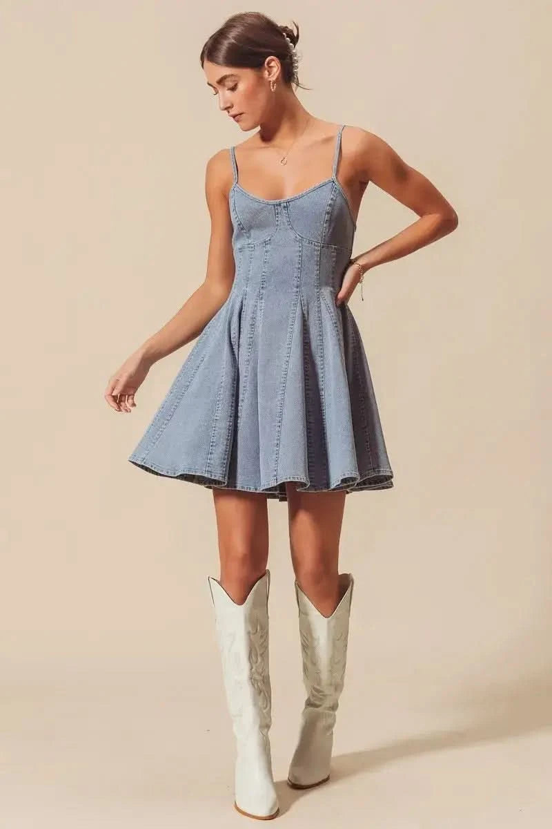 SO ME A Line Fit and Flare Denim Mini Dress in - photo