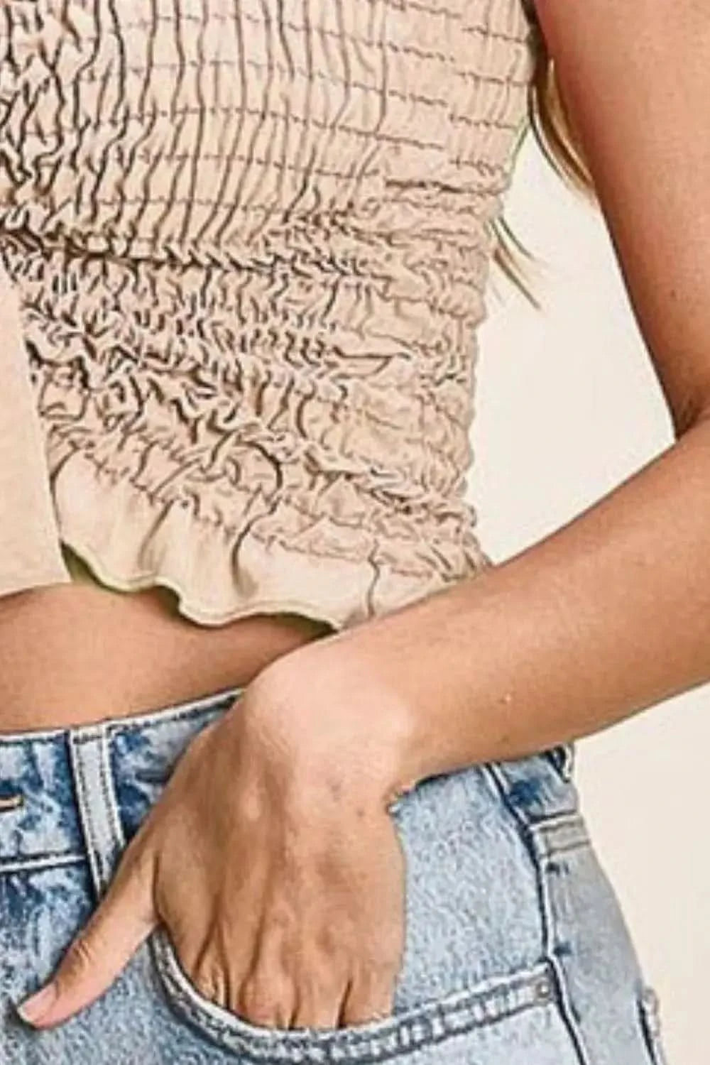 BiBi Woven Color Block Smocked with Ribbon Bra Top - SwagglyLife Home & Fashion BiBi Woven Color Block Smocked with Ribbon Bra Top - SwagglyLife Home & Fashion