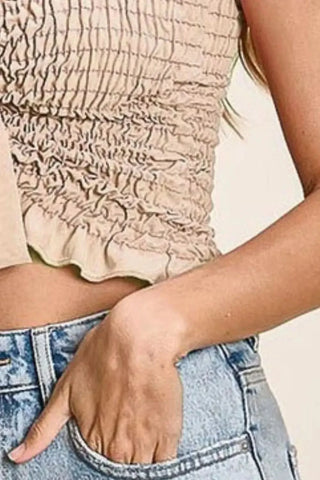 BiBi Woven Color Block Smocked with Ribbon Bra Top - SwagglyLife Home & Fashion BiBi Woven Color Block Smocked with Ribbon Bra Top - SwagglyLife Home & Fashion