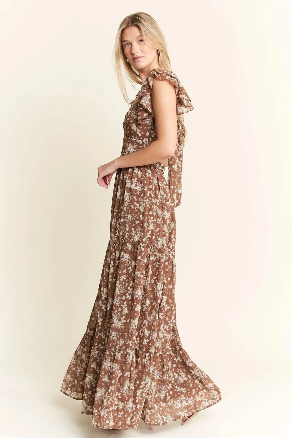 Jade By Jane Ruffle Sleeve Tiered Maxi Dress in - photo