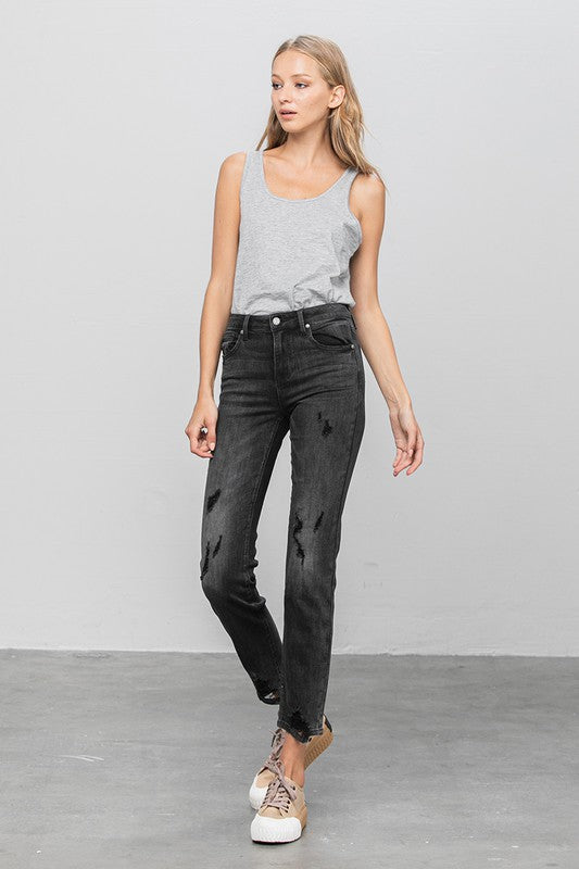 Mid Rise Distressed Straight Jeans in - photo