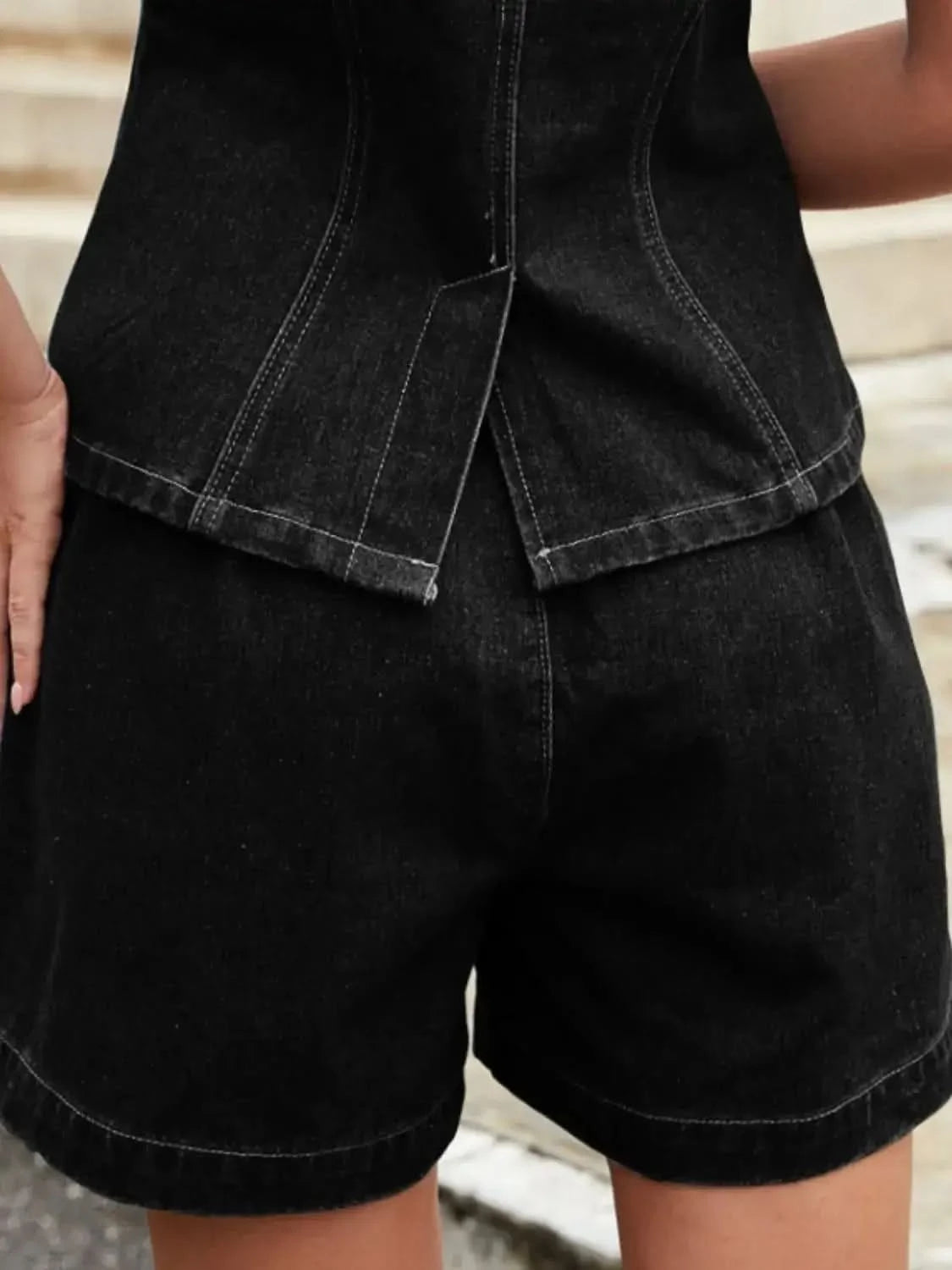 Button Down Vest and Shorts Denim Set - SwagglyLife Home & Fashion Button Down Vest and Shorts Denim Set - SwagglyLife Home & Fashion