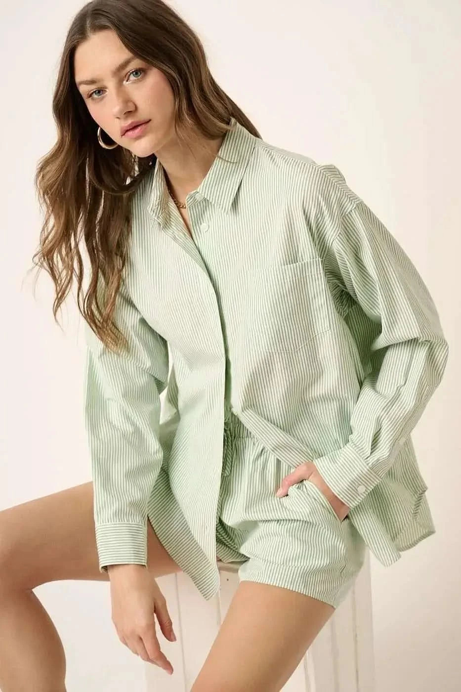 Mittoshop Striped Shirt and Shorts Set in SAGE - photo