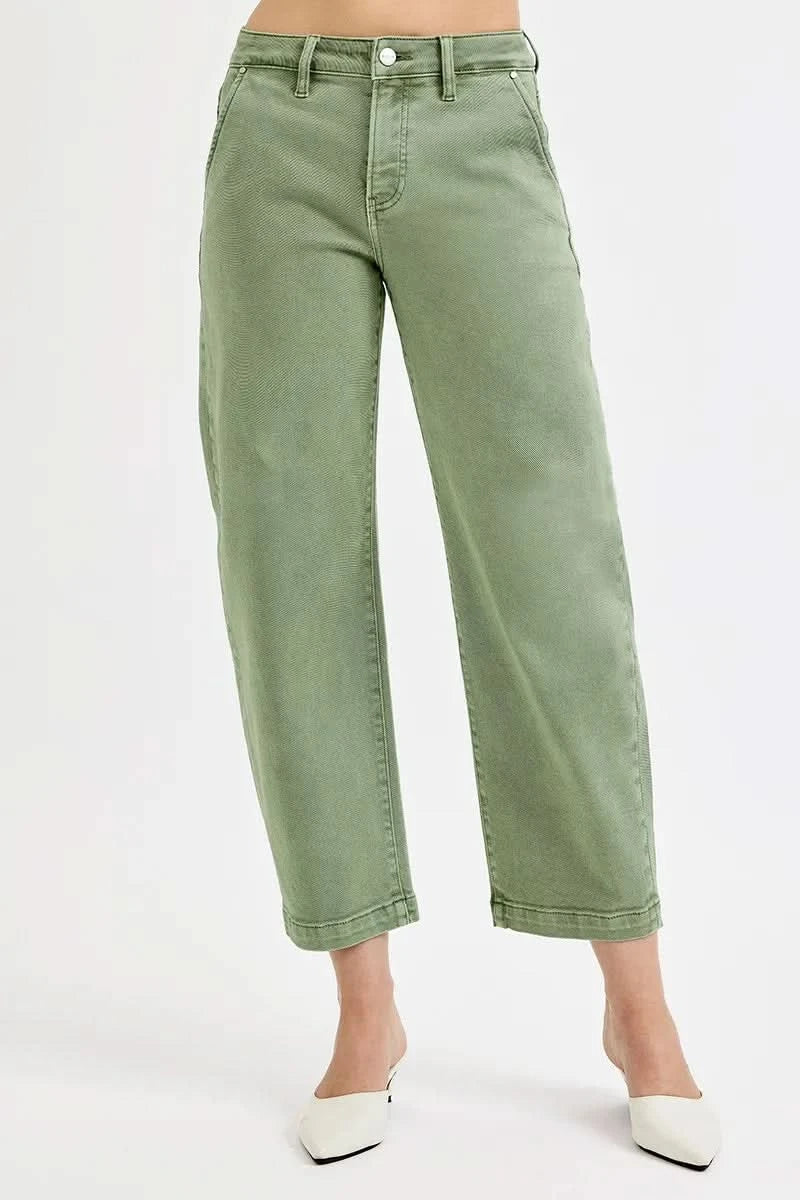RISEN Full Size Tummy Control High Rise Crop Barrel Jeans Plus Size in - photo