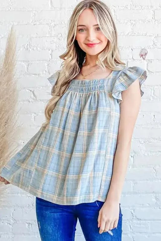 And The Why Plaid Print Smocked Detail Ruffle Baby Doll Top - SwagglyLife Home & Fashion And The Why Plaid Print Smocked Detail Ruffle Baby Doll Top - SwagglyLife Home & Fashion