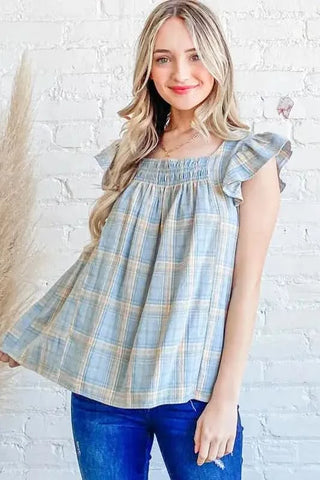 And The Why Plaid Print Smocked Detail Ruffle Baby Doll Top - SwagglyLife Home & Fashion And The Why Plaid Print Smocked Detail Ruffle Baby Doll Top - SwagglyLife Home & Fashion
