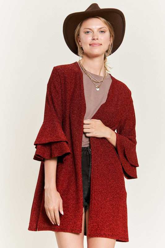 Glitter Bell Seeve Kimono Cardigan in RED - photo