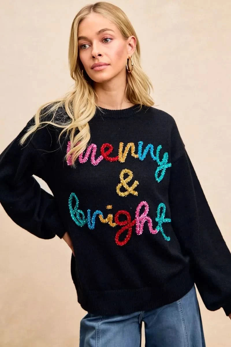 BiBi Tinsel Lettering Christmas Sweater in - photo