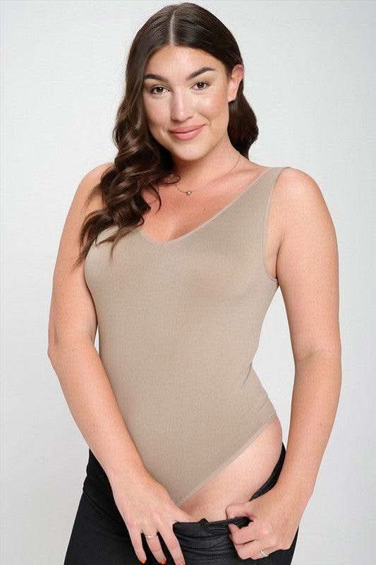 Reversible V-Neck Basic Tank Top Thong Bodysuit in - photo