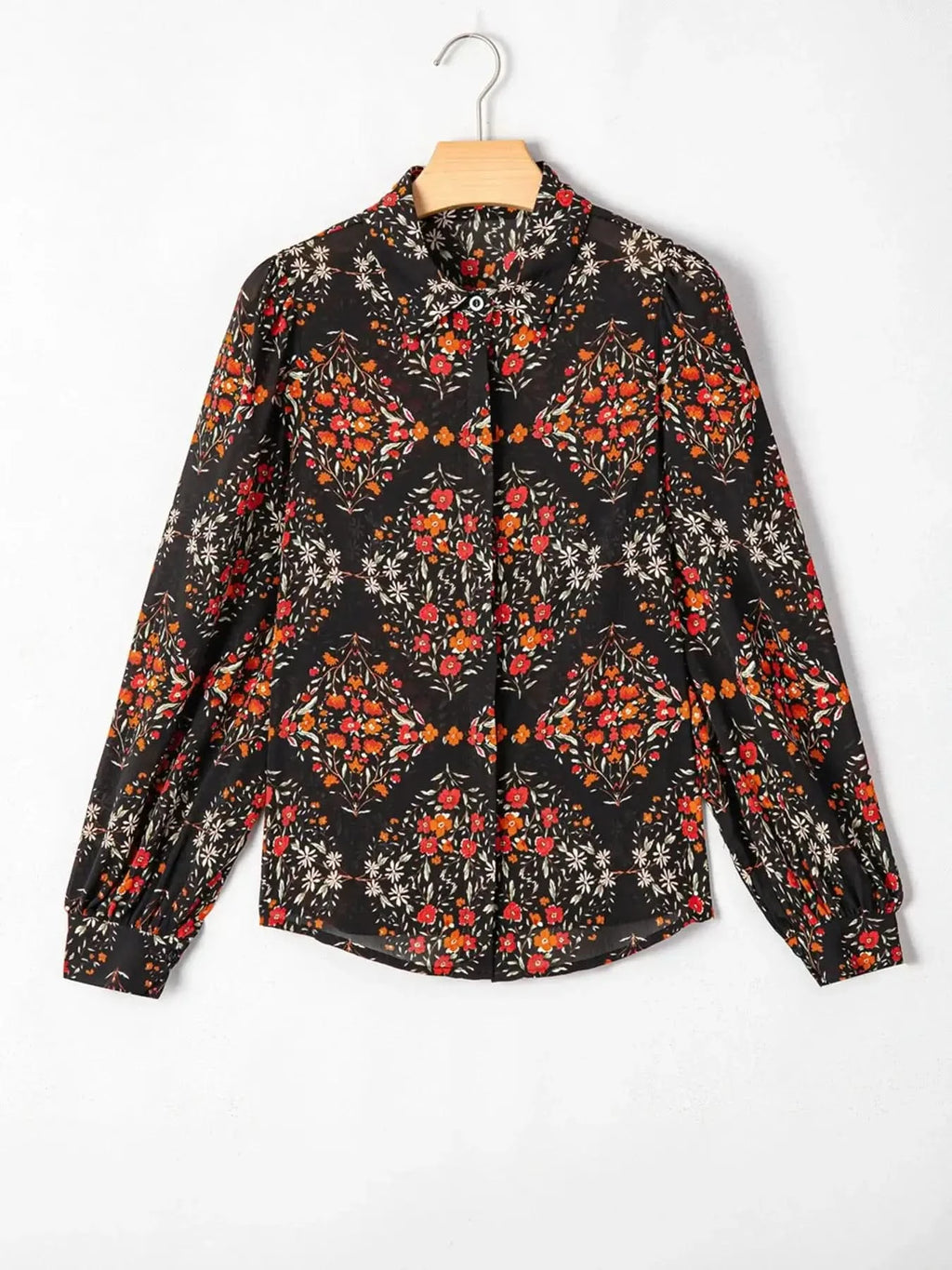 Floral Print Lantern Sleeve Loose Shirt - SwagglyLife Home & Fashion