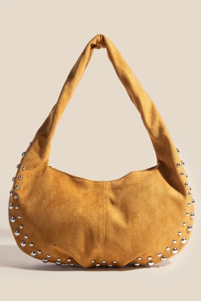 Fame Metallic Studded Faux Suede Hand Bag - SwagglyLife Home & Fashion