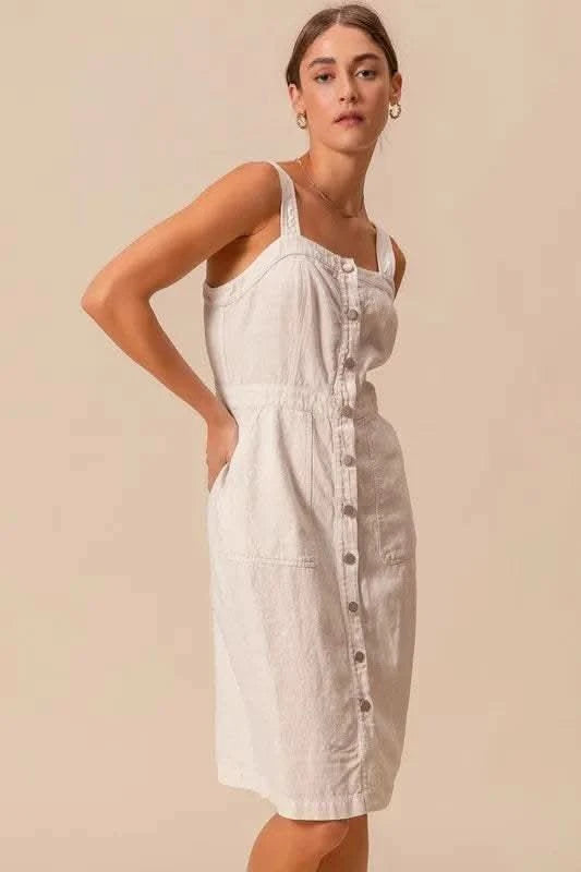 SO ME Button Down Pocket Front Pinafore Dress in - photo