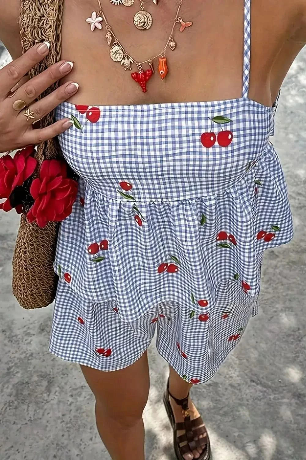 Floral Gingham Print Cami and Shorts Two-Piece Set in - Outfit Sets photo
