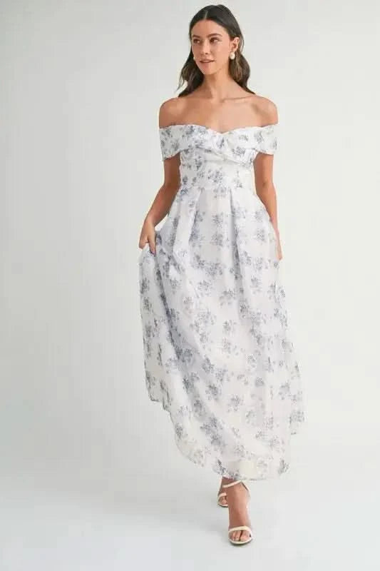MABLE Floral Printed Off Shoulder Maxi Dress in - photo