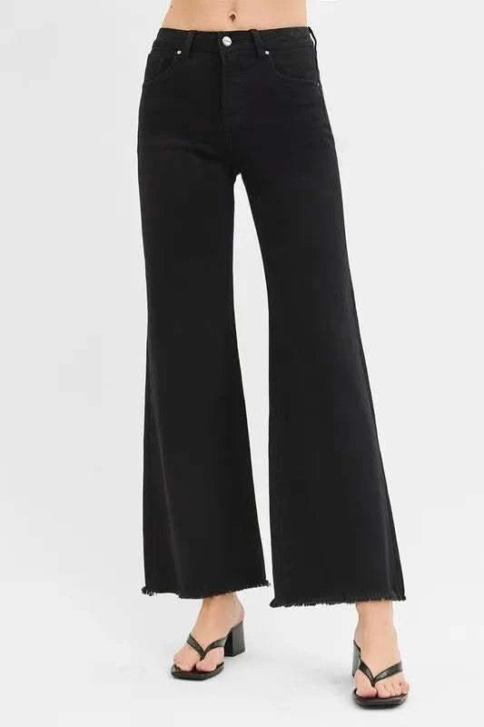 RISEN Full Size Tummy Control High Rise Wide Jeans Plus Size in BLACK - photo