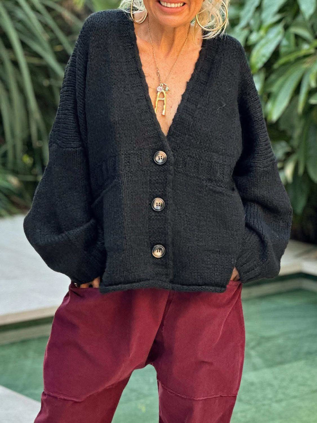 Pocketed V-Neck Button Up Cardigan in - Cardigans photo