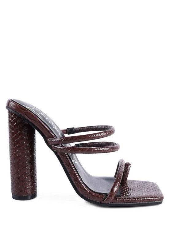 DANDELION HIGH BLOCK HEELED CROC SANDALS in - photo