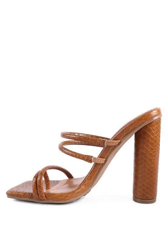 DANDELION HIGH BLOCK HEELED CROC SANDALS in - photo