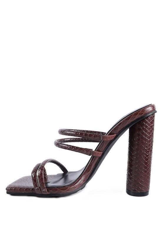 DANDELION HIGH BLOCK HEELED CROC SANDALS in - photo