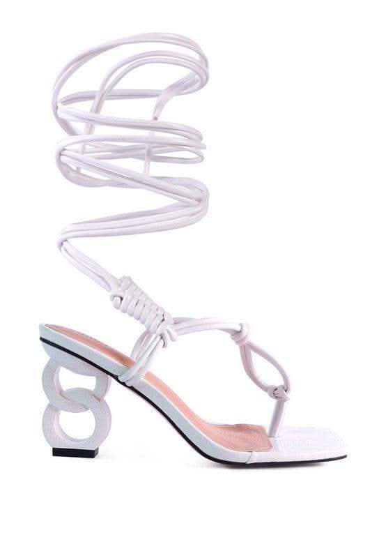 London Rag Cassino Thong Lace Up Chain Heel Sandal in White - photo