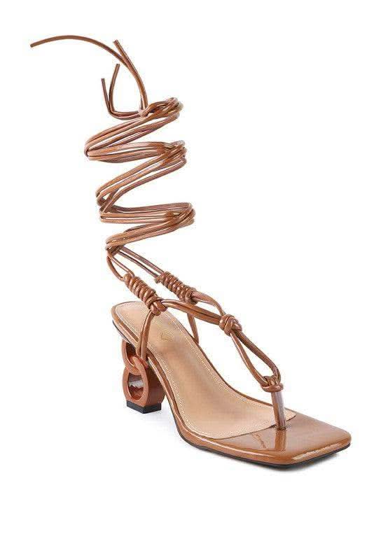 London Rag Cassino Thong Lace Up Chain Heel Sandal in Mocca - photo