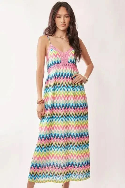 Davi & Dani Multi Color Crochet Lace Midi Dress in - photo