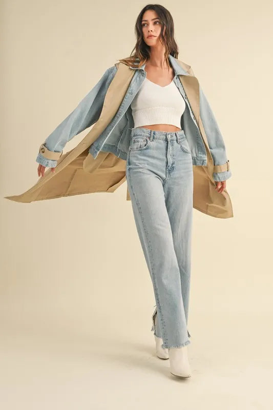MABLE Layered Look Trench Coat With Denim Jacket in - photo