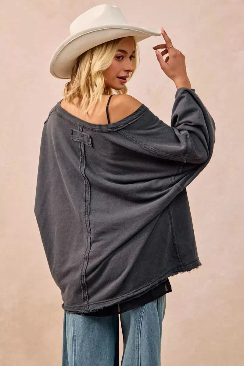 BiBi Mineral Washed French Terry Oversized Sweatshirt in - photo